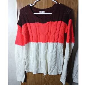 So Heritage Neon Colorblock Cable Knit Sweater Chunky Textured Knit Pullover